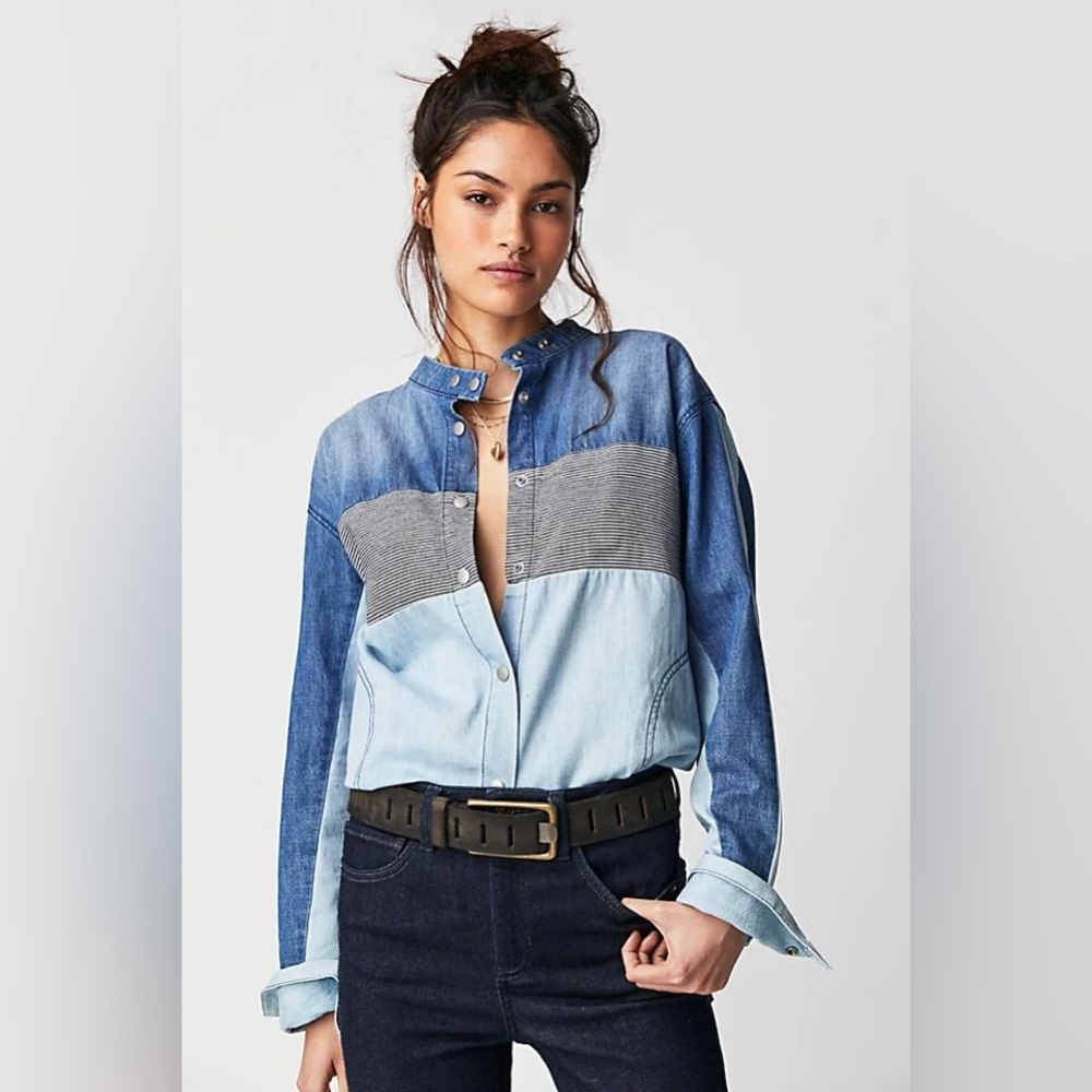 Free People We The Free Moto Colorblock Shirt